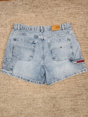 Vintage Y2K Tommy Hilfiger Carpenter Shorts Womens 12 Blue Denim High Rise Jean